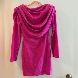 LBV GLITTER LONGSLEEVE DRAPPED DRESS